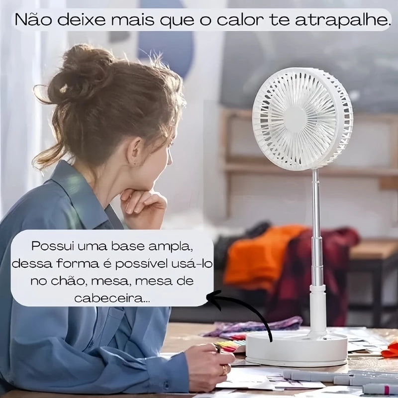 Ventilador de Mesa Dobrável Portátil Recarregável 4 Velocidades Longa Duração USB