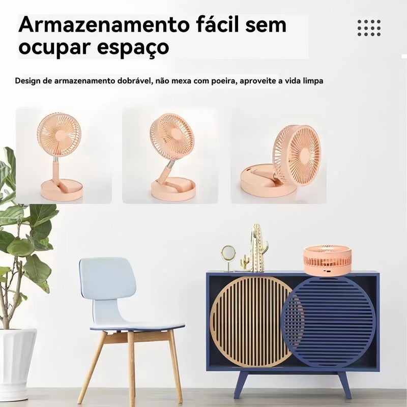 Ventilador de Mesa Dobrável Portátil Recarregável 4 Velocidades Longa Duração USB