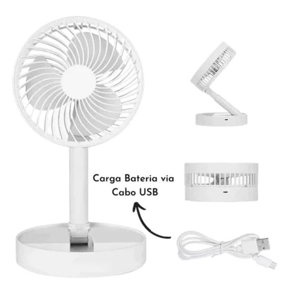 Ventilador de Mesa Dobrável Portátil Recarregável 4 Velocidades Longa Duração USB