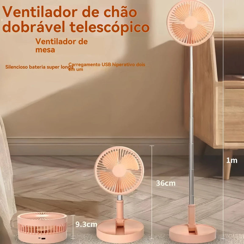 Ventilador de Mesa Dobrável Portátil Recarregável 4 Velocidades Longa Duração USB